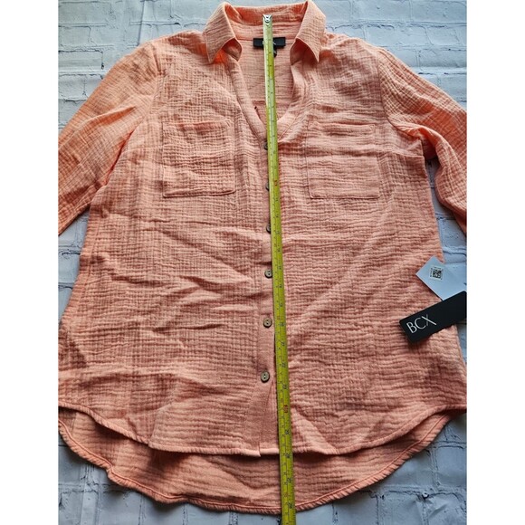 BCX Women’s Button Down Textured Gauze Shirt Peach Pink Long Sleeve Size M NWT - Picture 2 of 10